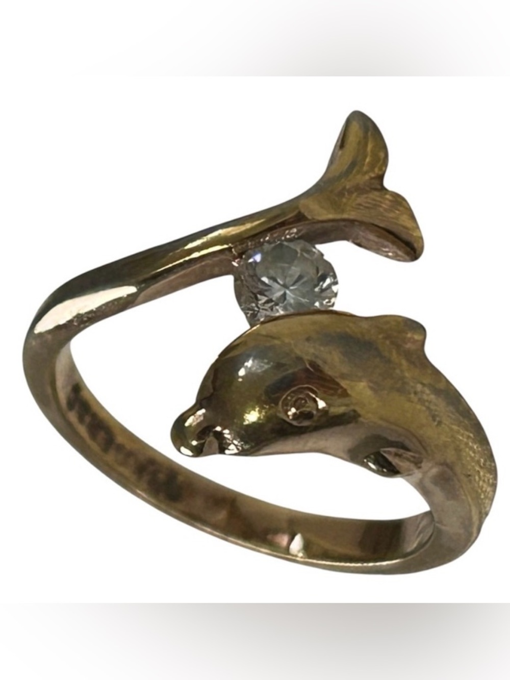 VINTAGE GOLD PLATED DOLPHIN WRAP RING CUBIC ZIRCONIA R.S COVENANT